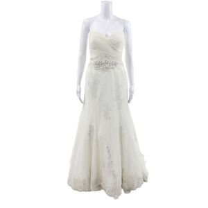 Wtoo Womens Strapless Tulle Lace Overlay Sweetheart Wedding Dress White Size 8